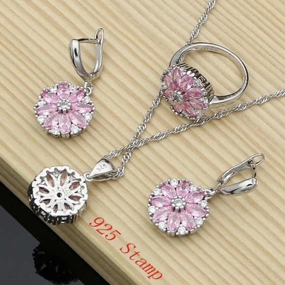 Sterling Silver Flower Wedding Jewelry Set for Women, Bridal,925STAMPED,Gift - Picture 3 of 8